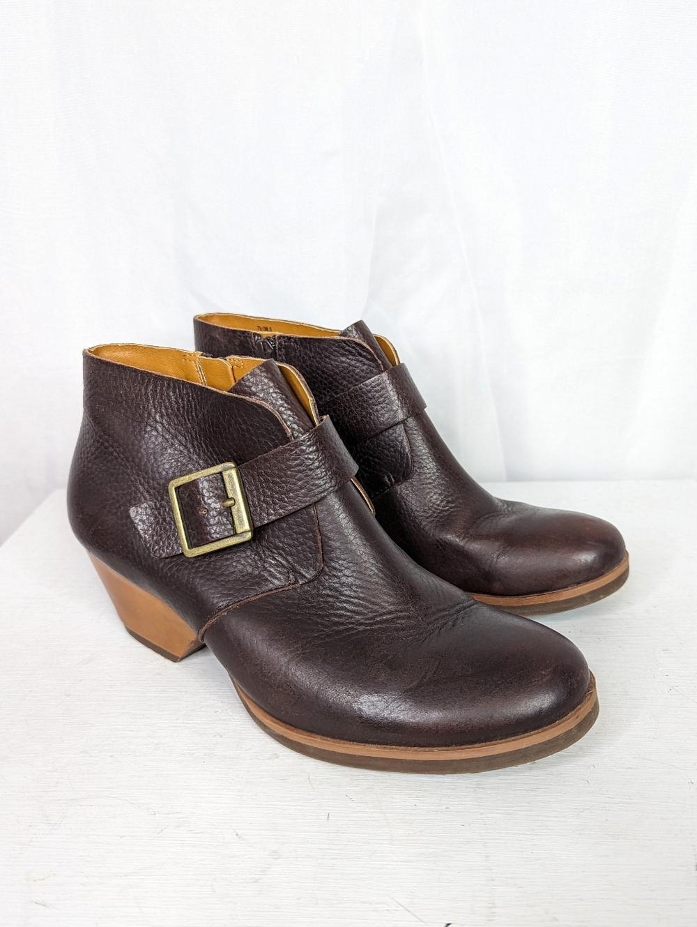 Kork-Ease Brown Leather Low Block Heel Ankle Booties